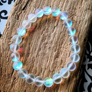 🤍 Frosted Rainbow Aura Quartz Crystal Bead Stretch Stone Bracelet Angel